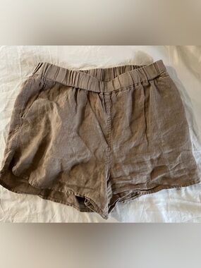 Women's Casual Elastic Waist Linen-Blend Shorts - Brown